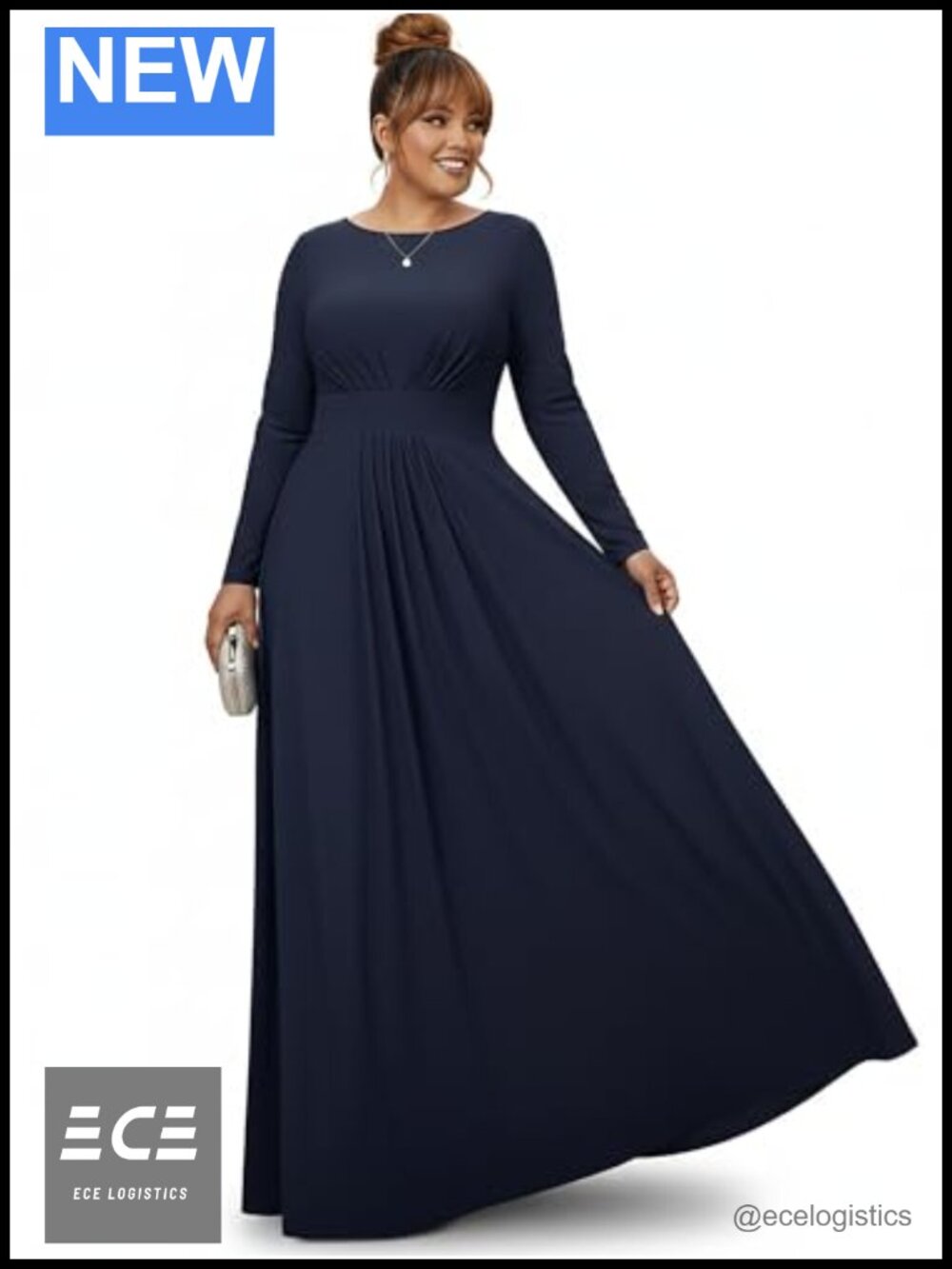 Long Sleeve Maxi Dress Empire Waist Flowy Gown